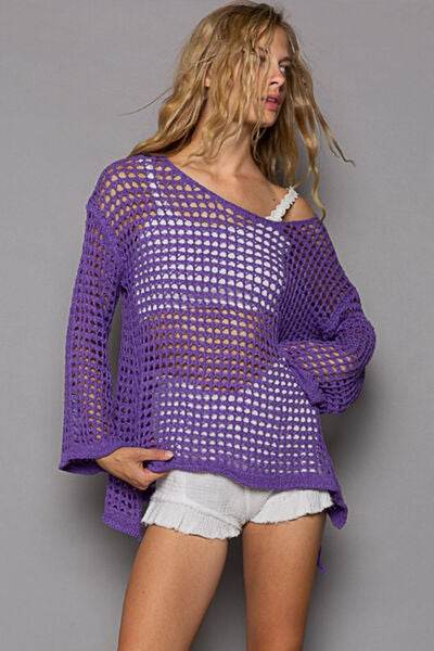 POL Openwork Flare Sleeve Knit Cover Up - DaTrendStore.Com