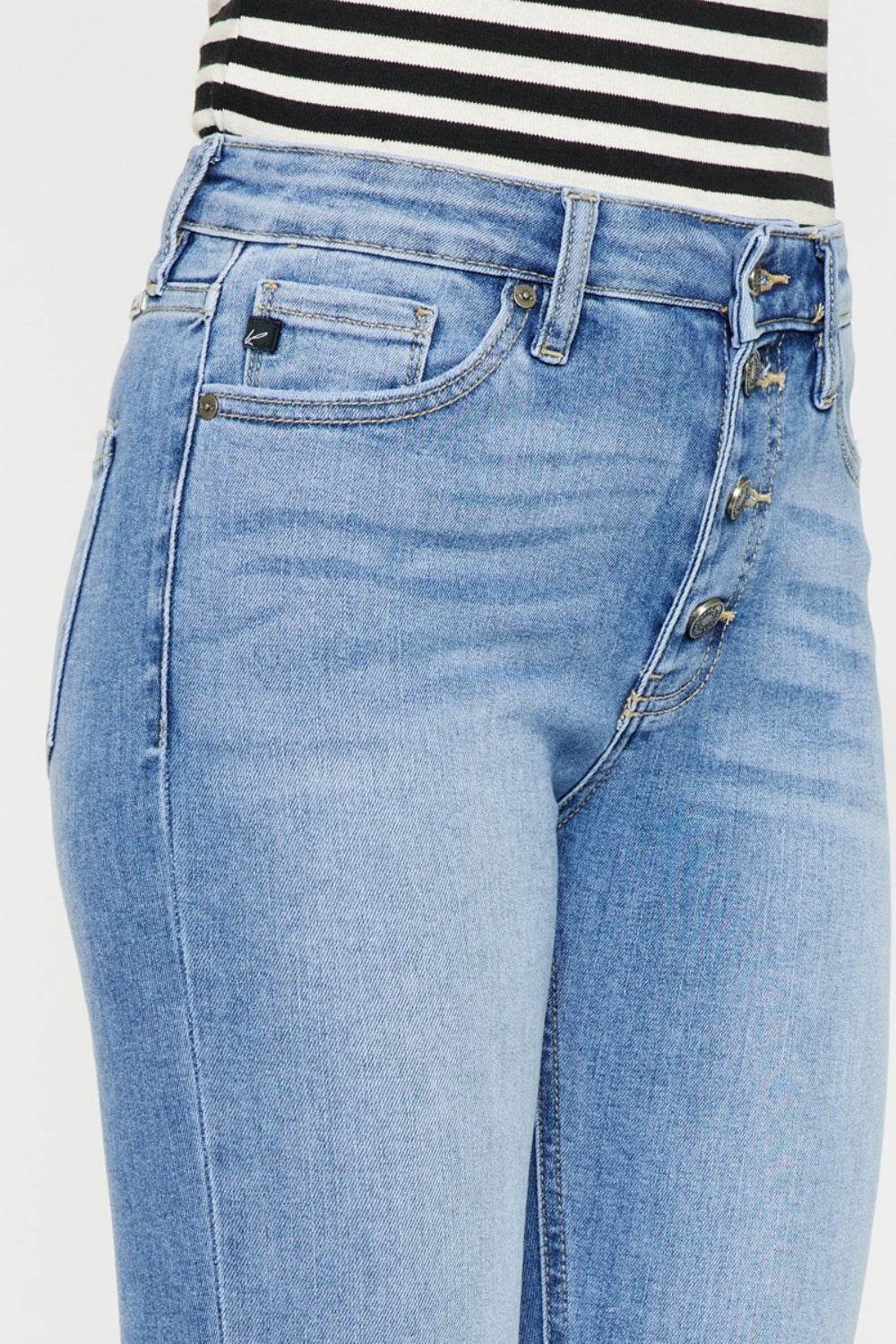 Kancan Distressed Cat's Whiskers Button Fly Jeans - DaTrendStore.Com