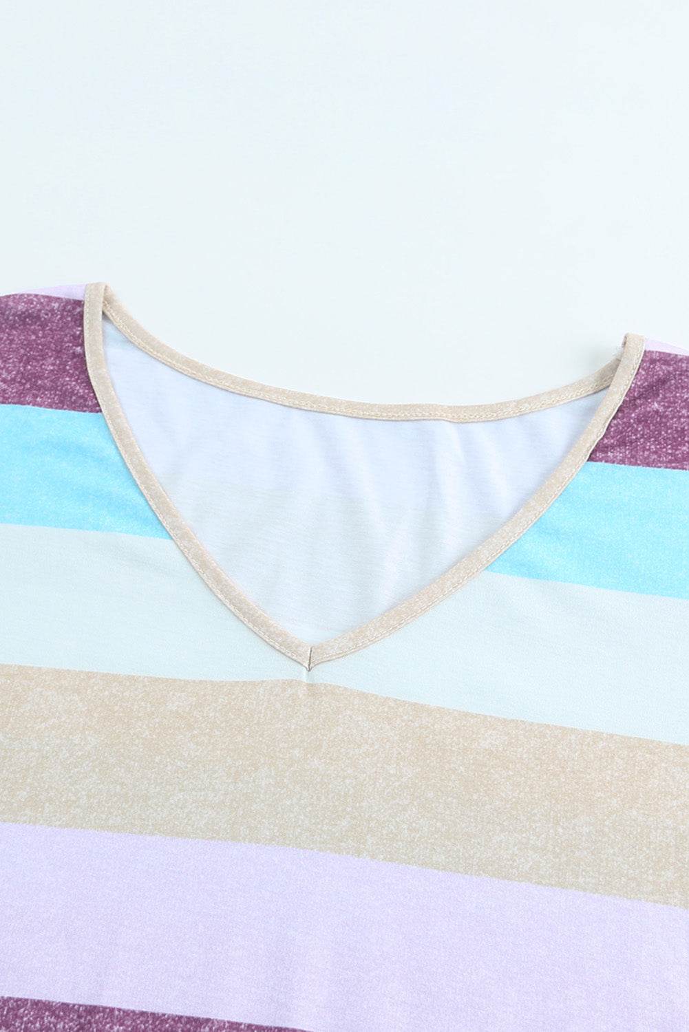 Striped V-Neck Curved Hem Midi Dress - DaTrendStore.Com