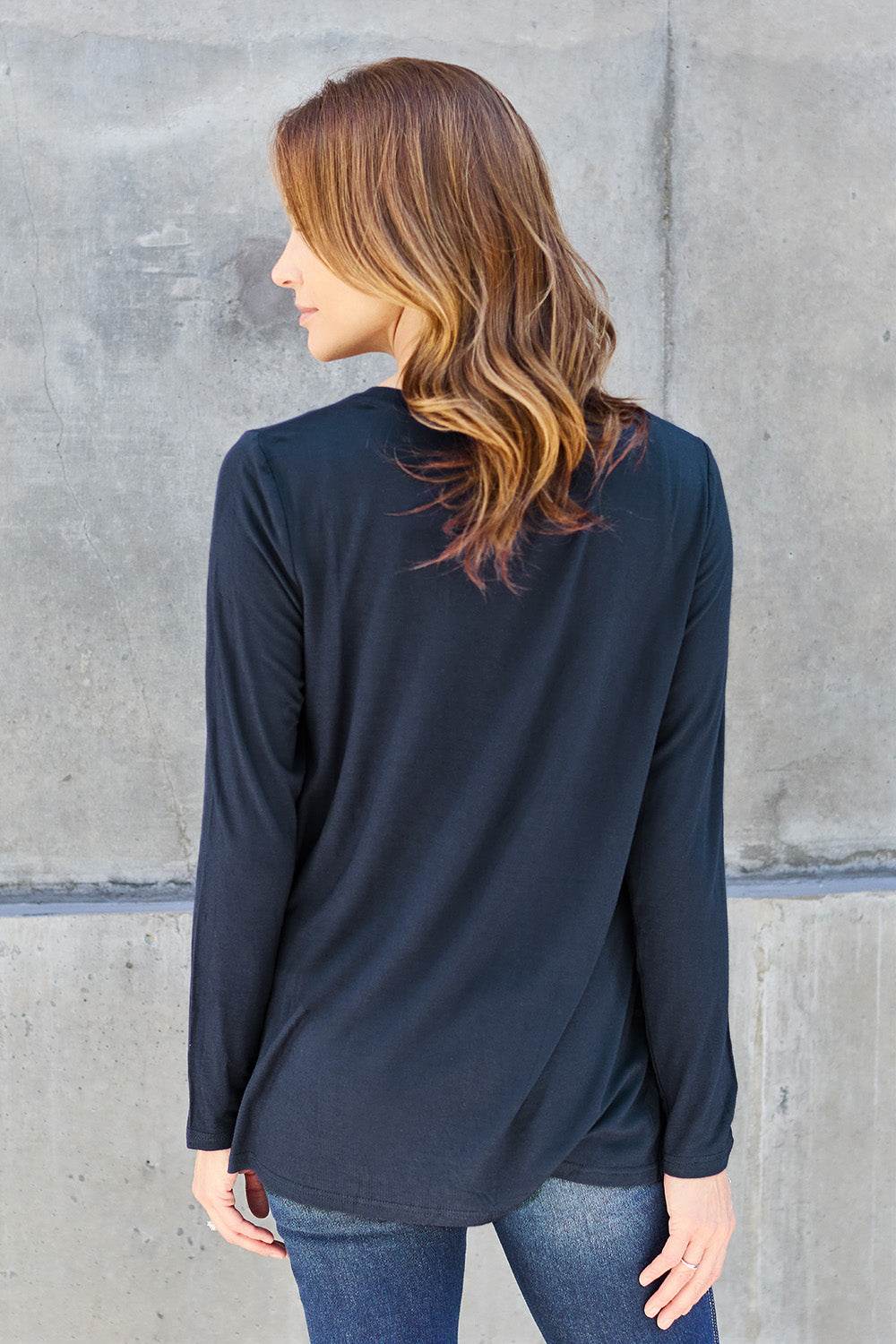 Basic Bae Full Size V-Neck Long Sleeve Top - DaTrendStore.Com