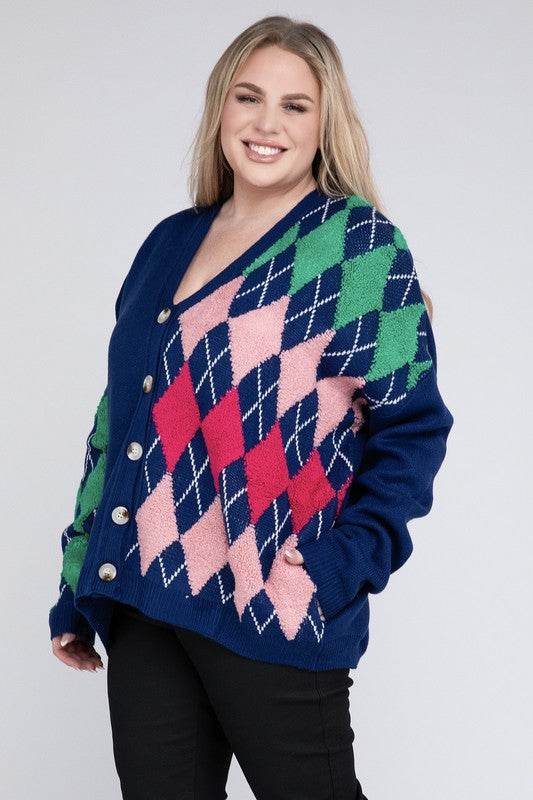 Plus V Neck Button Front Cardigan - DaTrendStore.Com