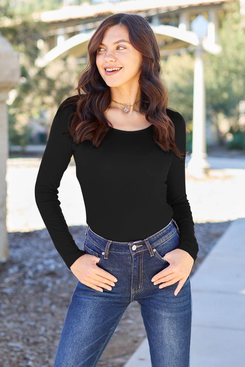 Basic Bae Full Size Round Neck Long Sleeve Bodysuit - DaTrendStore.Com