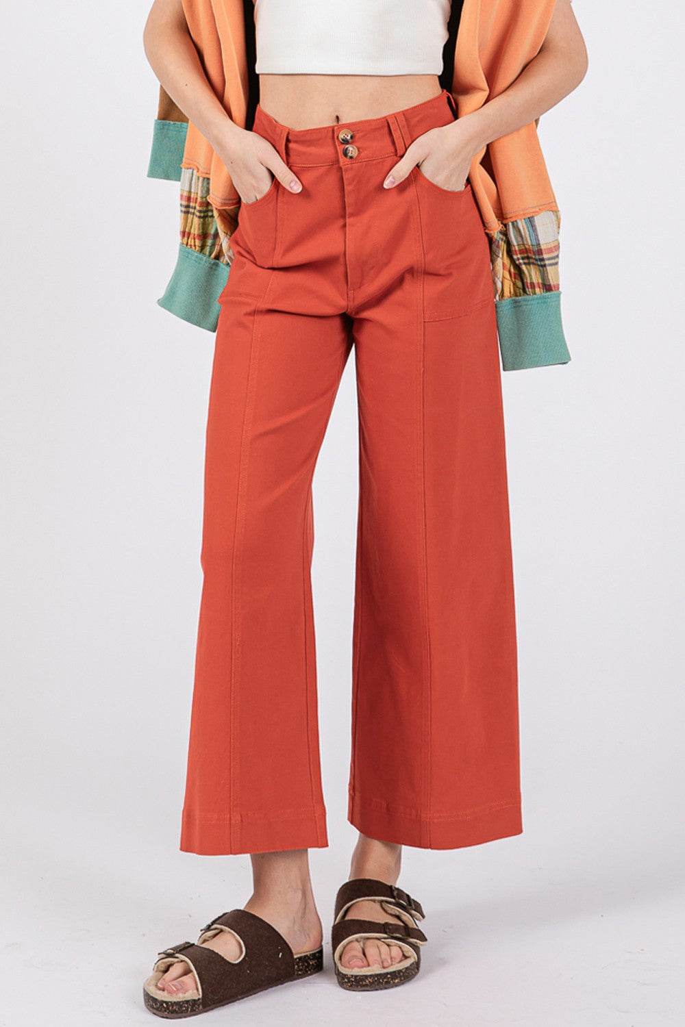 SAGE + FIG Wide Leg Cropped Pants - DaTrendStore.Com