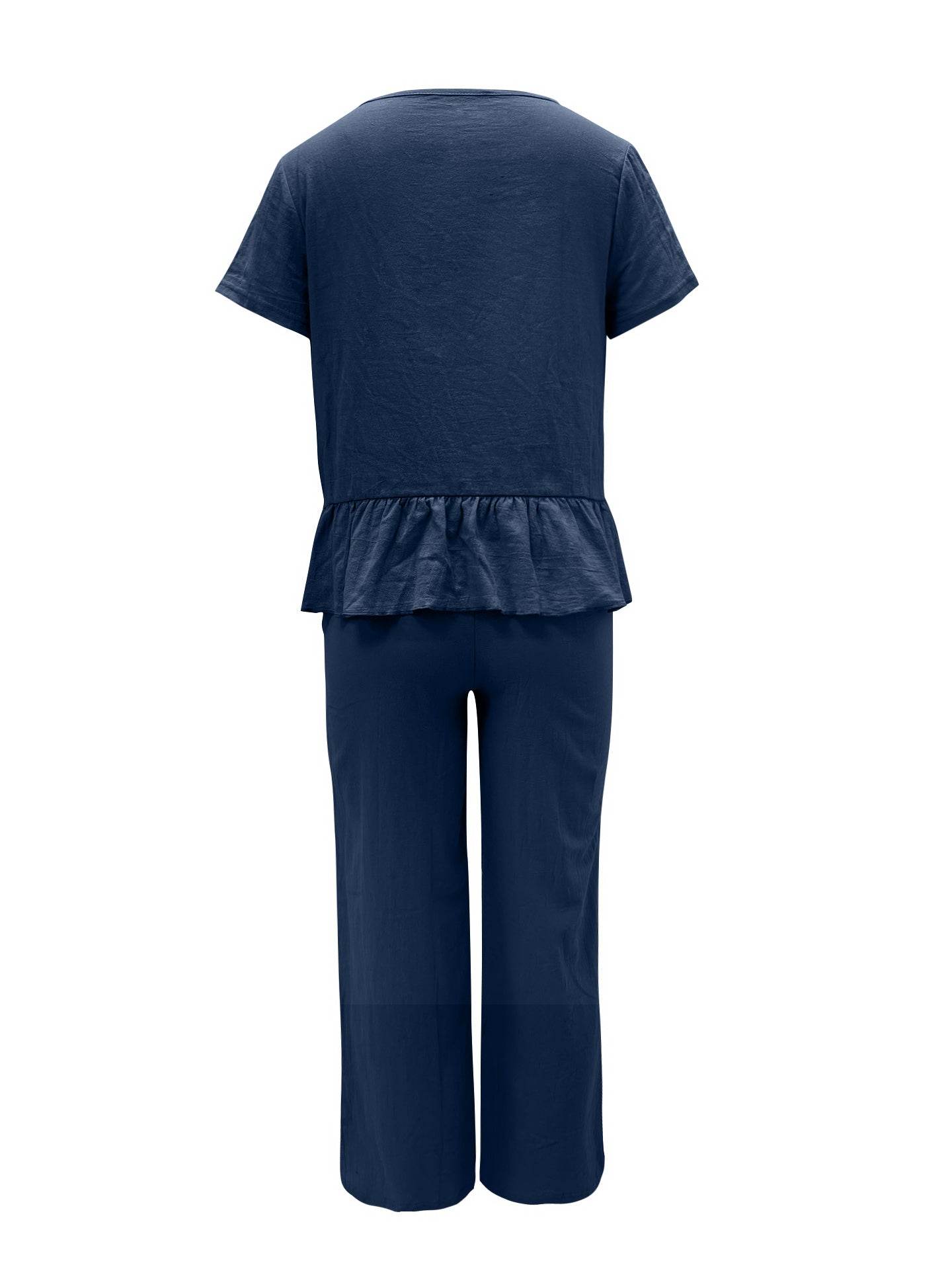 Peplum Round Neck Short Sleeve Top and Pants Set - DaTrendStore.Com