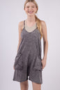 VERY J V-Neck Sleeveless Washed Romper