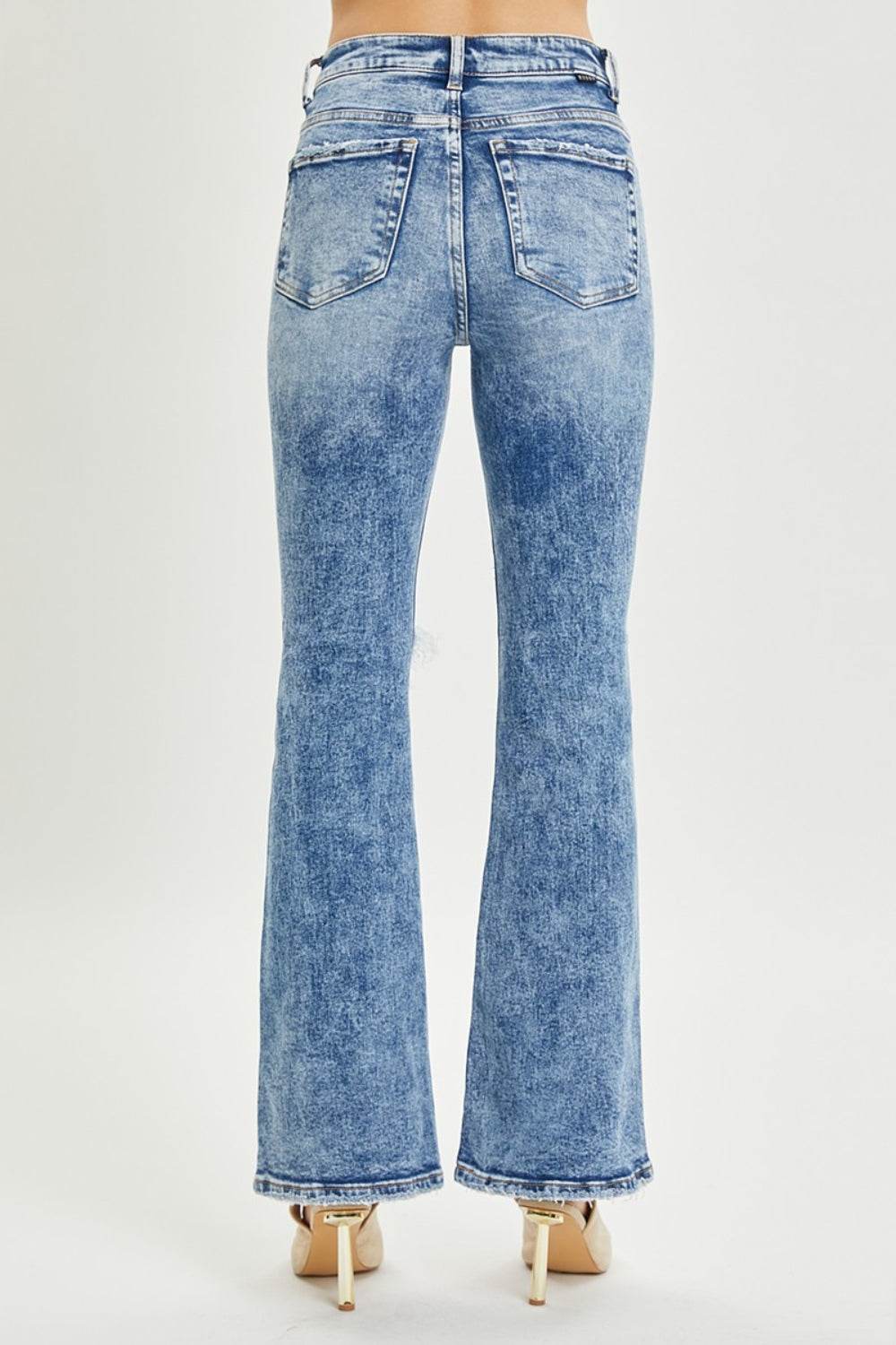 RISEN Full Size High Rise Distressed Flare Jeans - DaTrendStore.Com