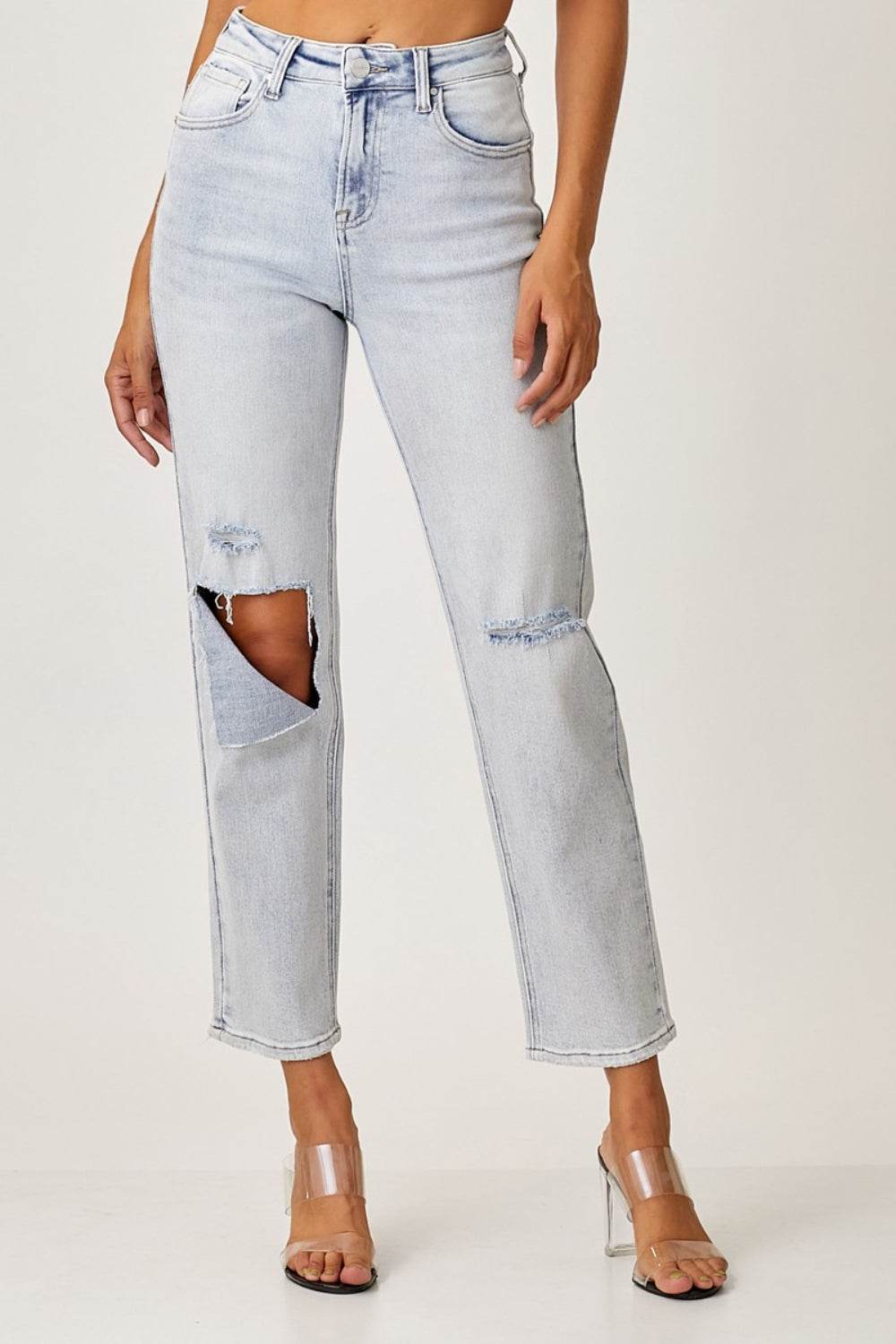 RISEN High Rise Distressed Relaxed Jeans - DaTrendStore.Com