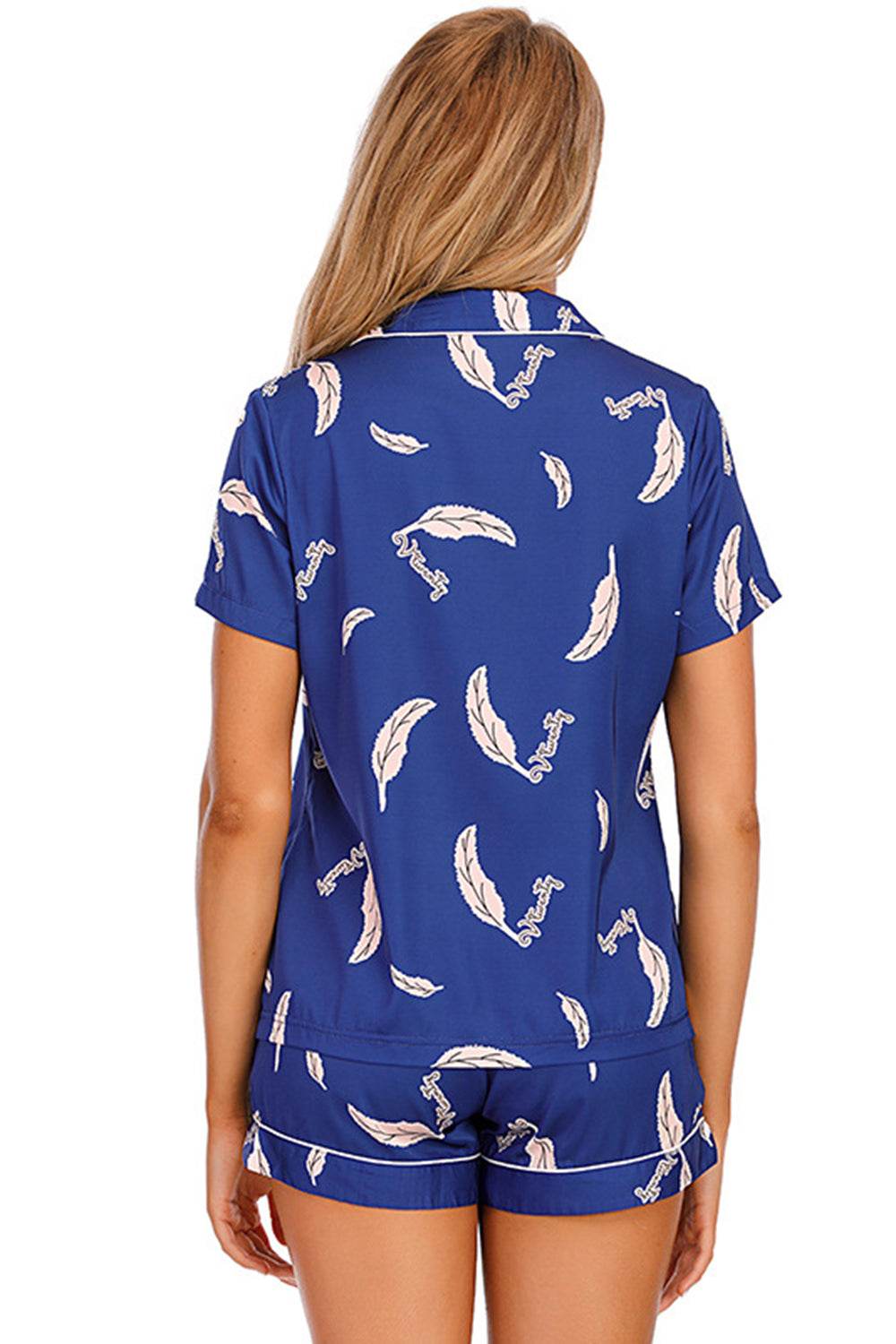 Printed Button Up Short Sleeve Top and Shorts Lounge Set - DaTrendStore.Com