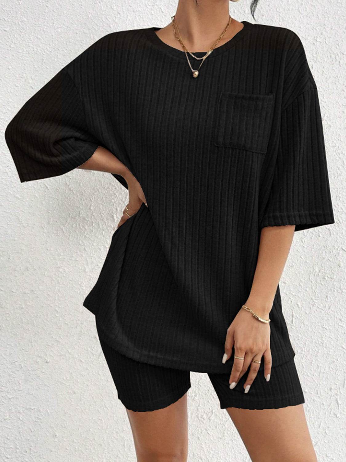 Ribbed Round Neck Top and Shorts Set - DaTrendStore.Com