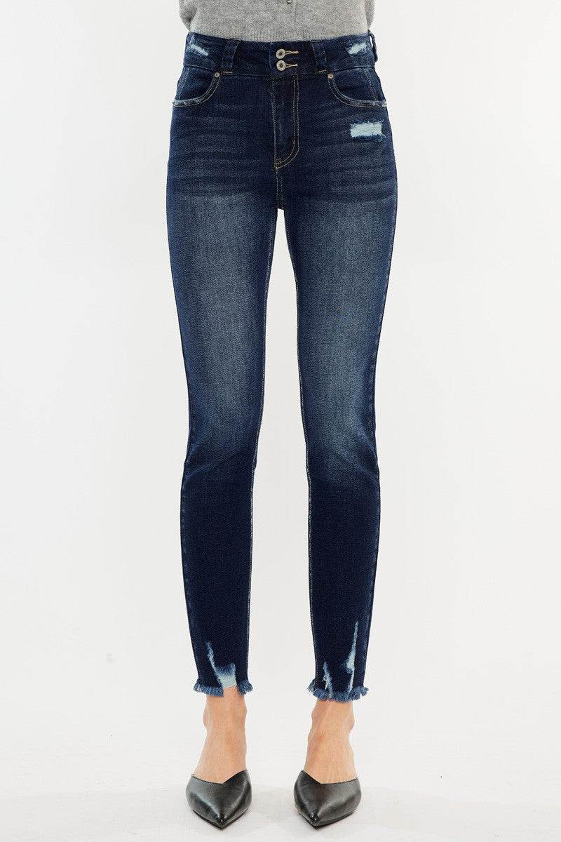 Kancan Full Size Cat's Whiskers Raw Hem High Waist Jeans - DaTrendStore.Com