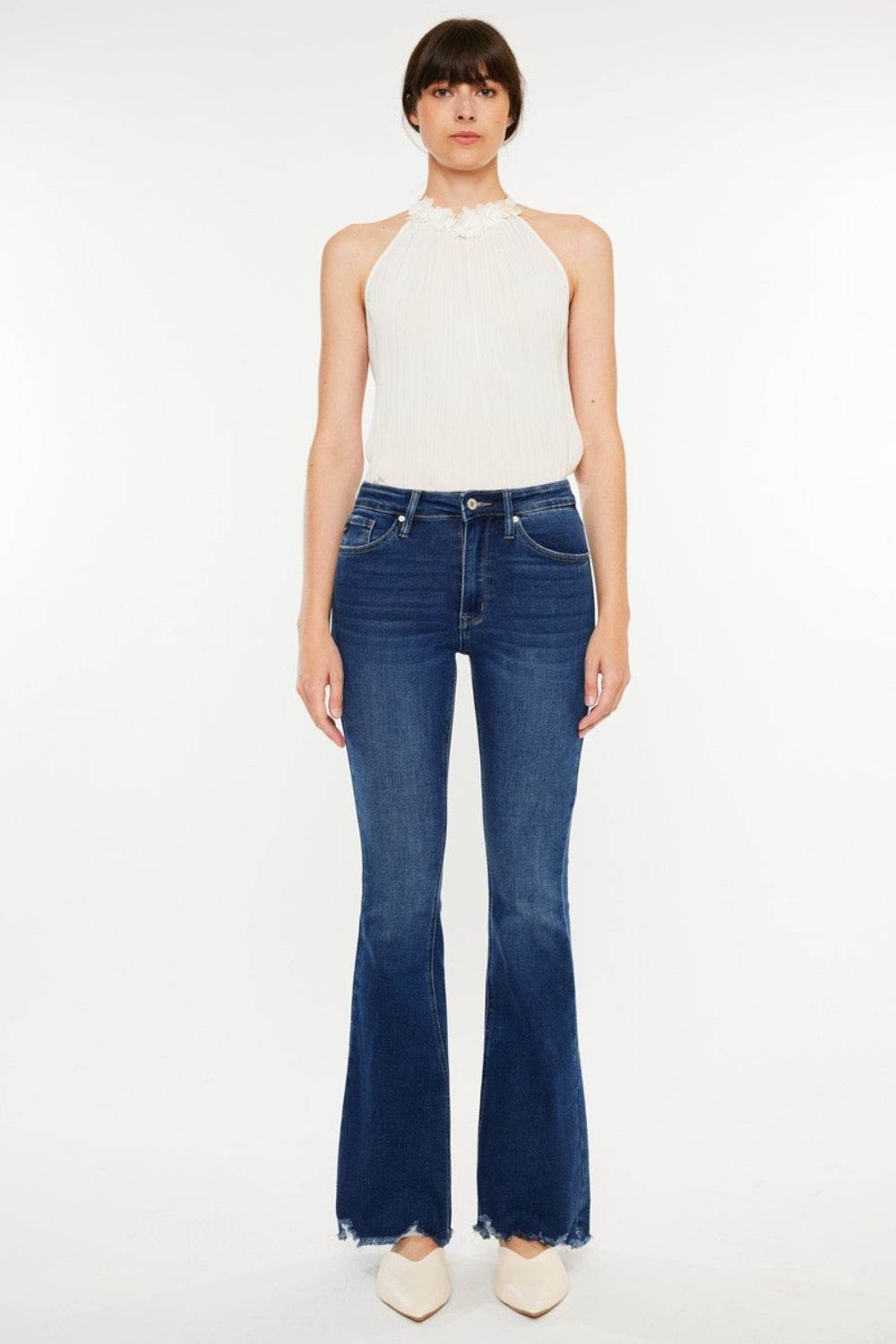 Kancan Cat's Whiskers Raw Hem Flare Jeans - DaTrendStore.Com
