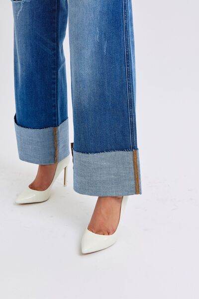 Judy Blue Full Size Distressed High Waist Wide Leg Jeans - DaTrendStore.Com