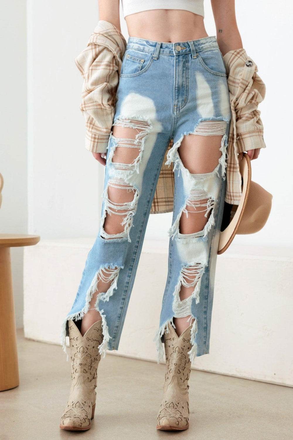 Litz La Frayed Cut Distressed Jeans - DaTrendStore.Com