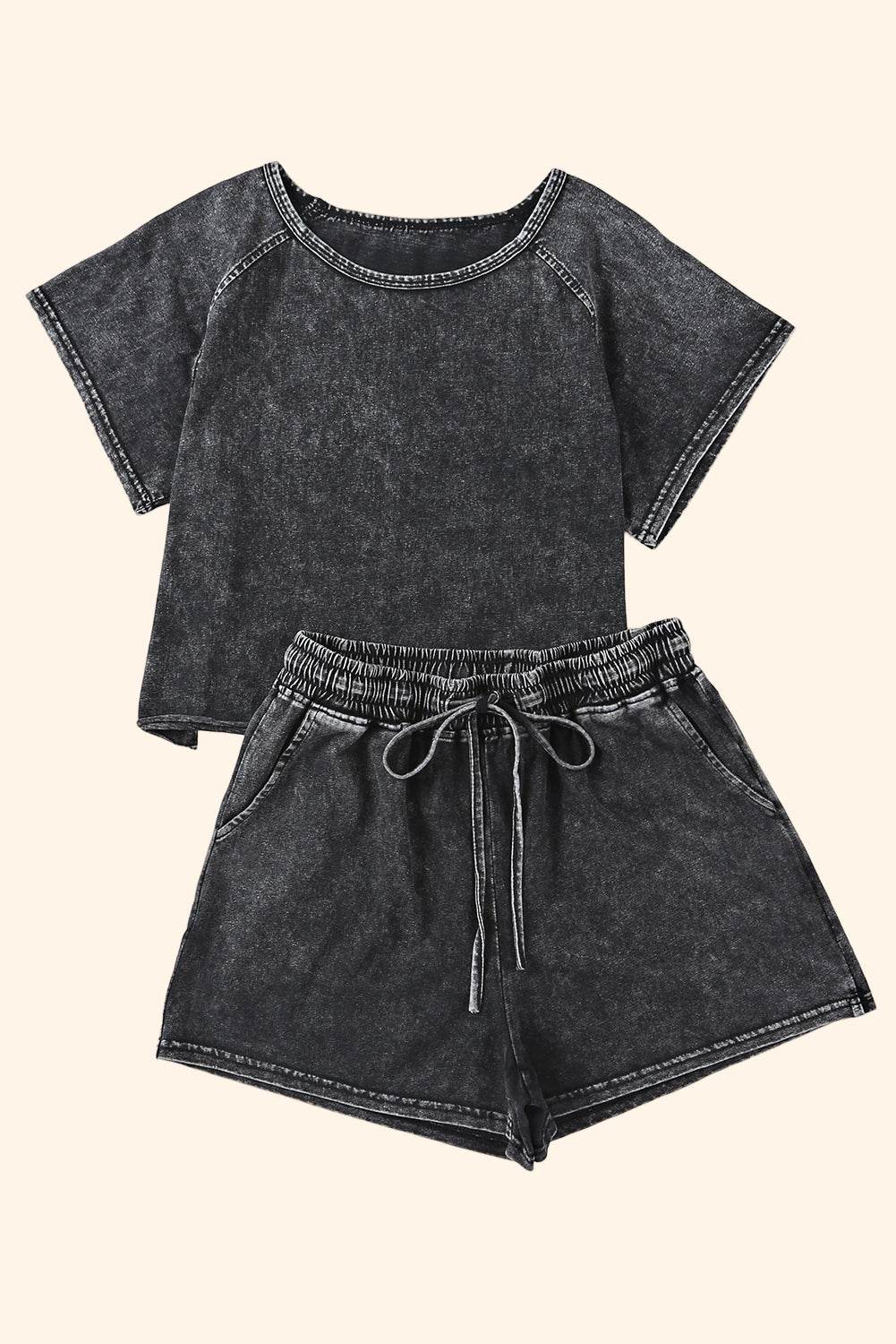Heathered Round Neck Top and Shorts Lounge Set - DaTrendStore.Com