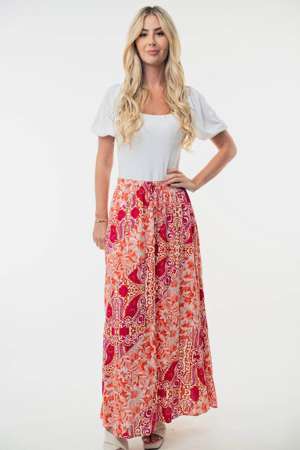 White Birch Full Size High Waisted Floral Woven Skirt - DaTrendStore.Com