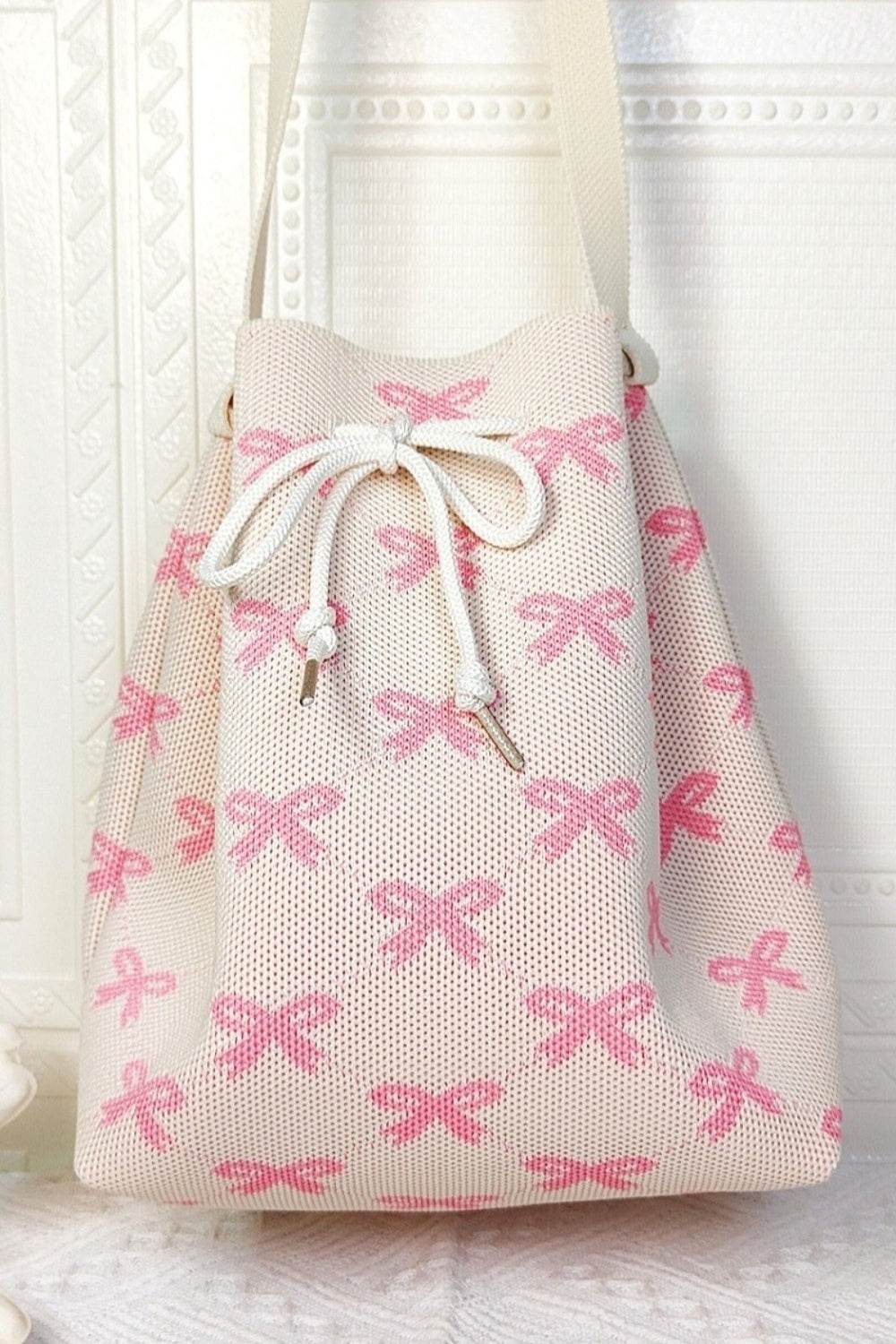 Zenana Ribbon Bowknot Pattern Crossbody Bucket - DaTrendStore.Com