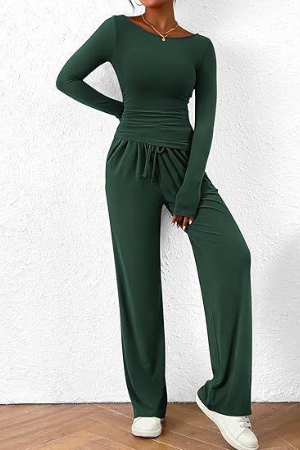 Round Neck Long Sleeve Top and Pants Set