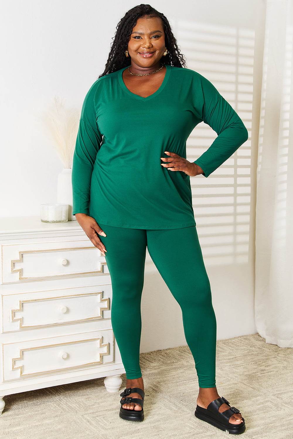 Zenana Lazy Days Full Size Long Sleeve Top and Leggings Set - DaTrendStore.Com