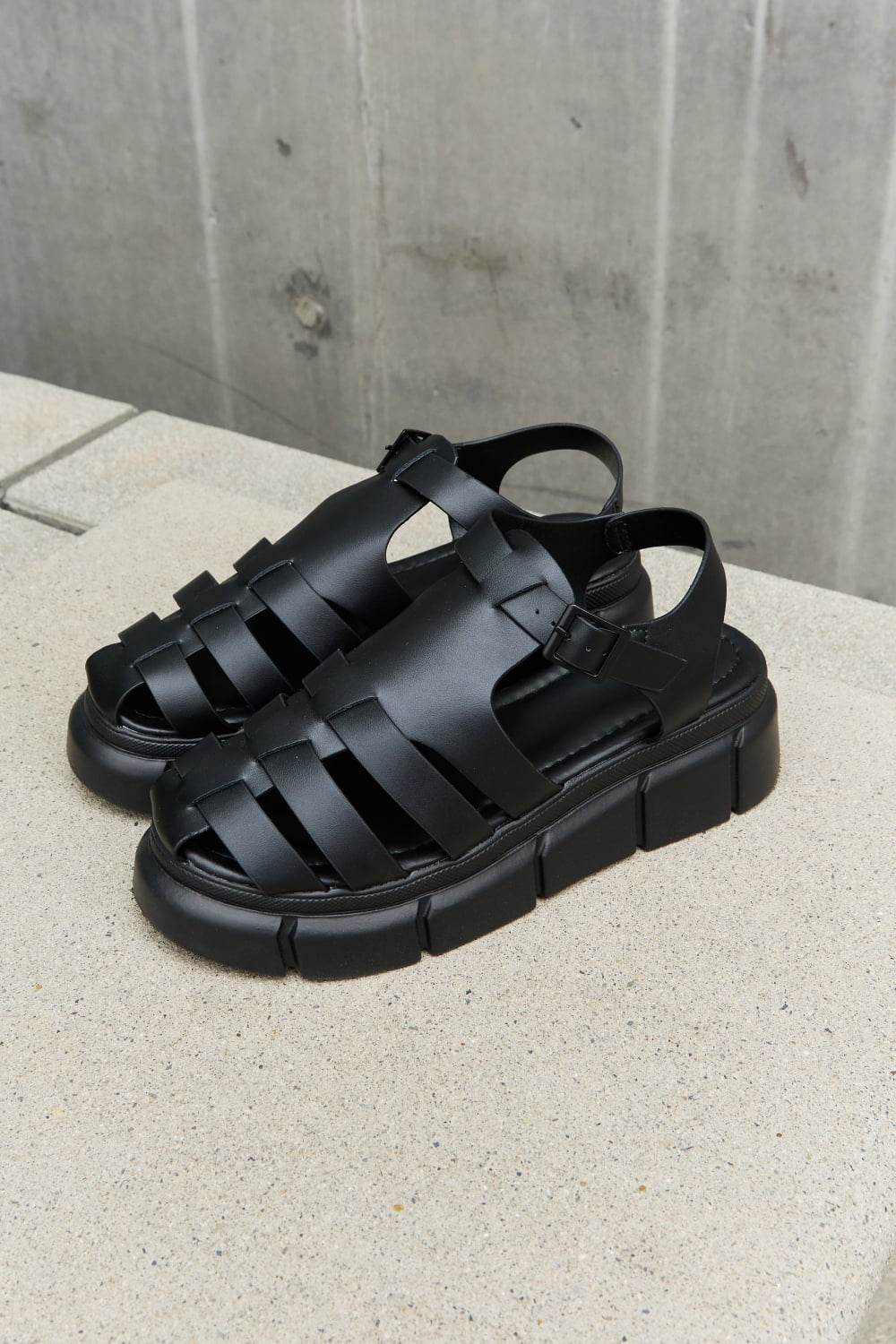 Qupid Platform Cage Stap Sandal in Black - DaTrendStore.Com