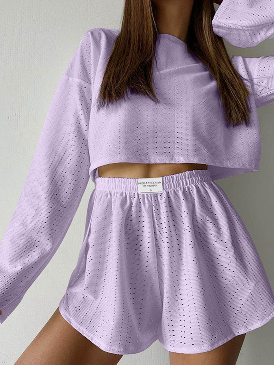 Eyelet Round Neck Top and Shorts Set - DaTrendStore.Com