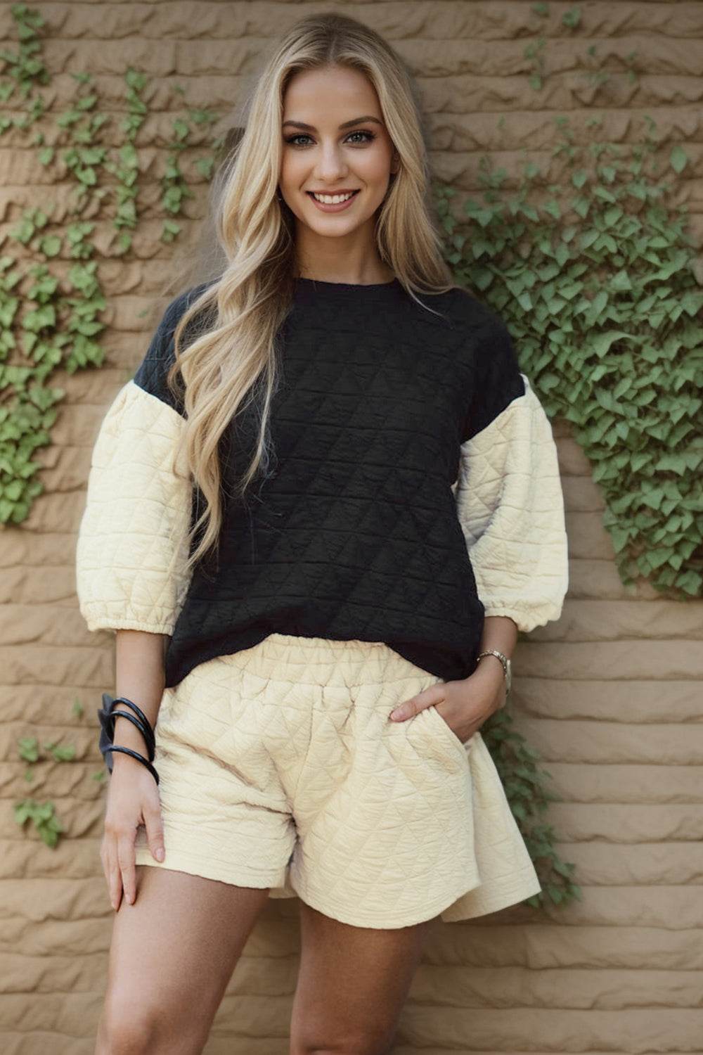 Texture Contrast Top and Shorts Set - DaTrendStore.Com