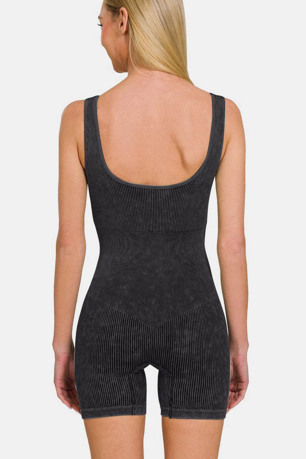 Zenana Washed Ribbed Romper with Pad - DaTrendStore.Com