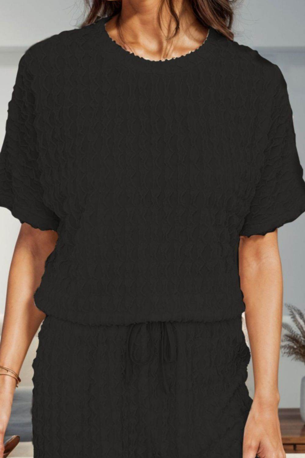 Round Neck Short Sleeve T-Shirt and Shorts Set - DaTrendStore.Com