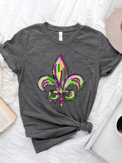 Mardi Gras Graphic Round Neck Short Sleeve T-Shirt - DaTrendStore.Com