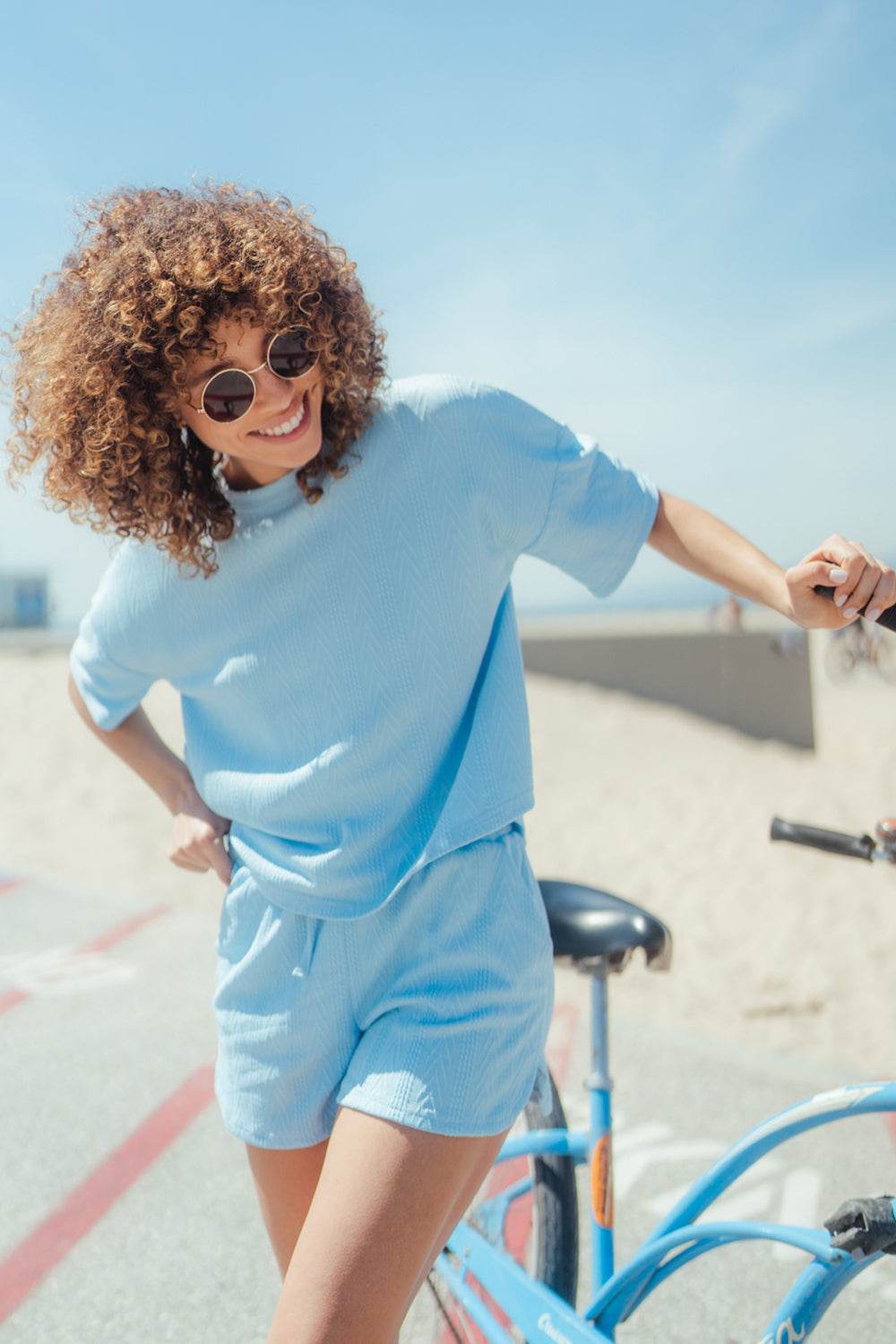 Textured Round Neck Top and Shorts Set - DaTrendStore.Com