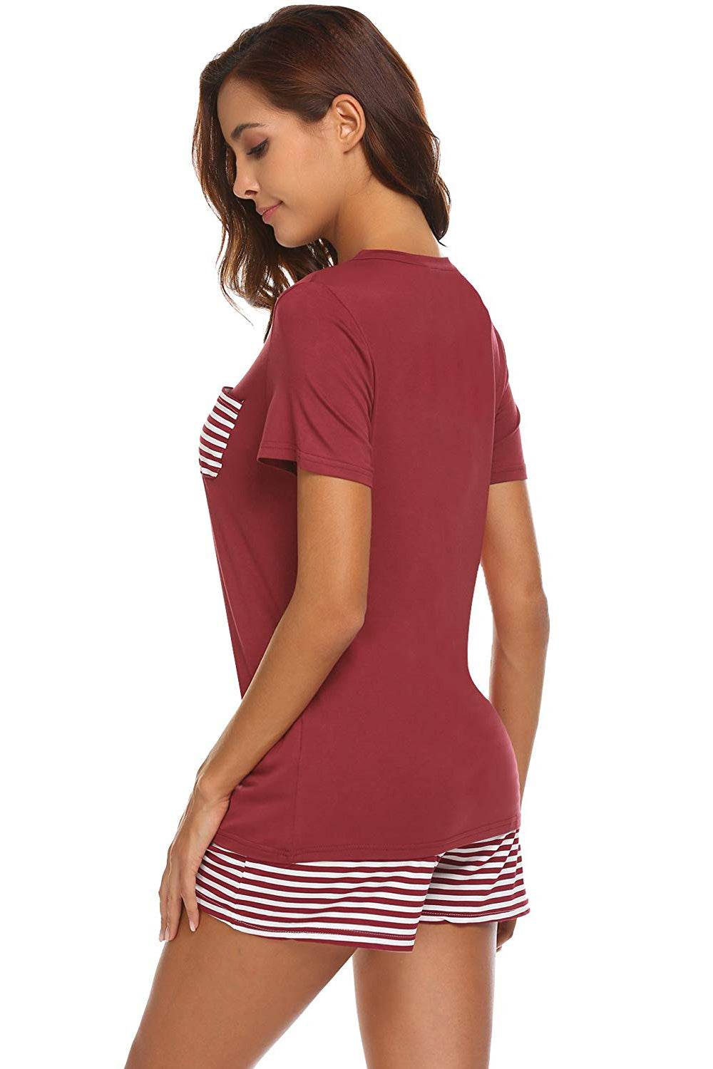 Striped Short Sleeve Top and Shorts Lounge Set - DaTrendStore.Com