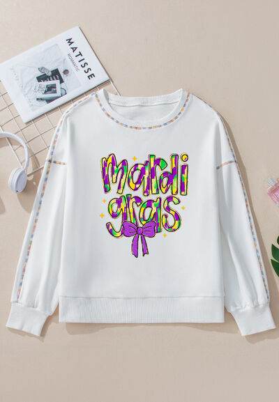 MARDI GRAS Round Neck Long Sleeve Sweatshirt - DaTrendStore.Com