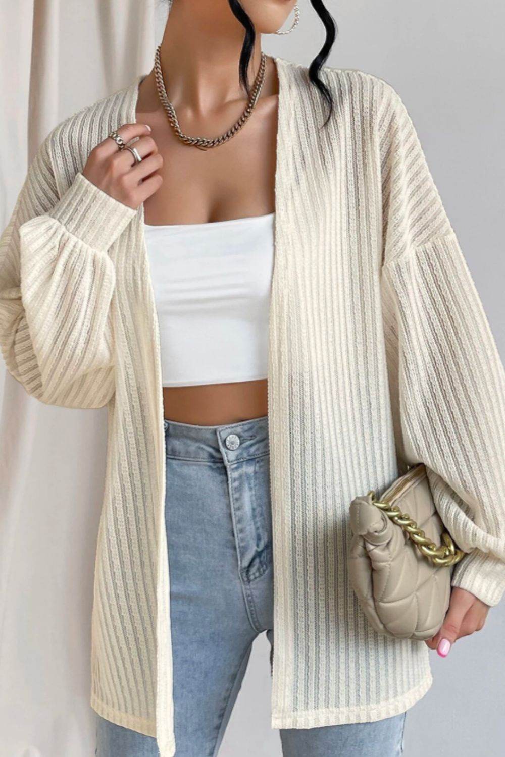 Open Front Long Sleeve Cardigan - DaTrendStore.Com