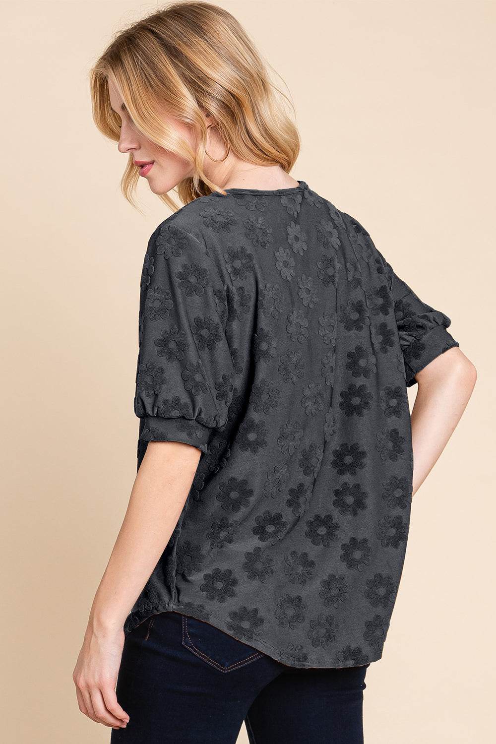 BOMBOM Textured Floral Pattern Top - DaTrendStore.Com