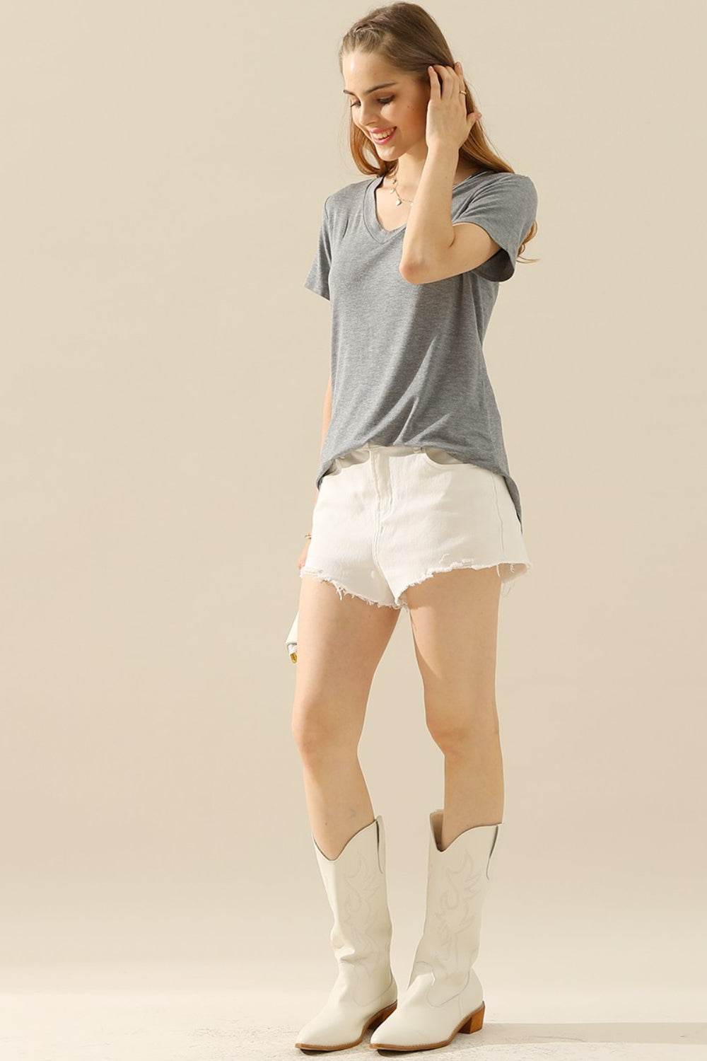 Ninexis Full Size V-Neck Short Sleeve T-Shirt - DaTrendStore.Com