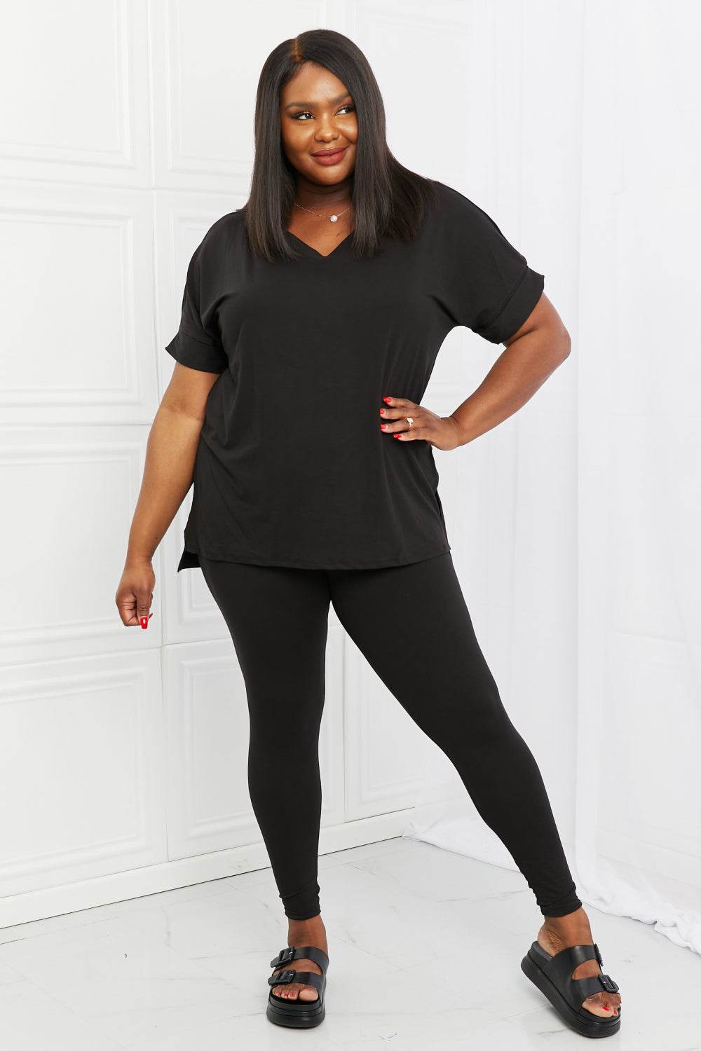 Zenana Self Love Full Size Brushed DTY Microfiber Lounge Set in Black - DaTrendStore.Com