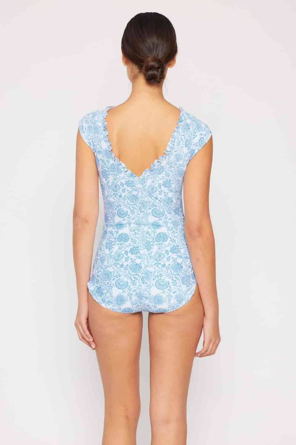 Marina West Swim Bring Me Flowers V-Neck One Piece Swimsuit In Thistle Blue - DaTrendStore.Com