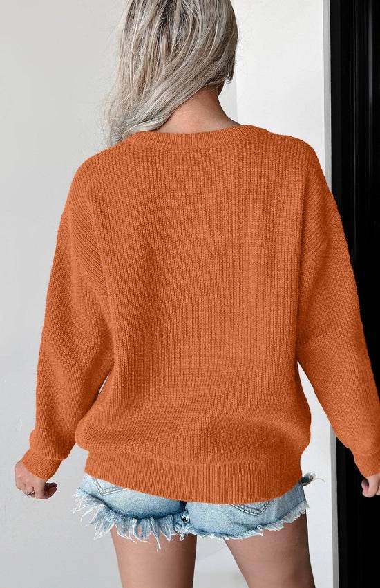 Letter Graphic Round Neck Long Sleeve Sweater - DaTrendStore.Com
