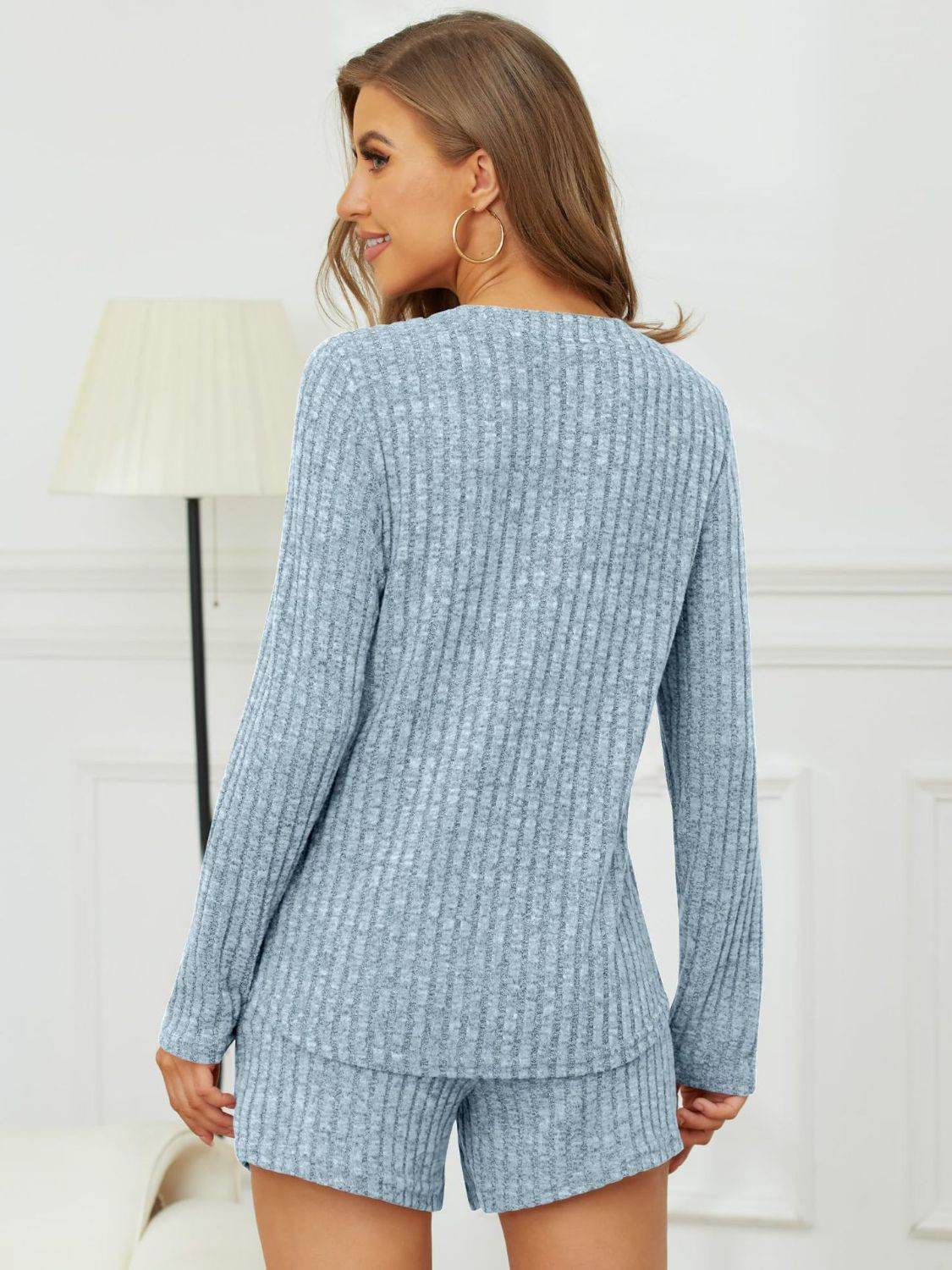 Ribbed Round Neck Top and Shorts Set - DaTrendStore.Com