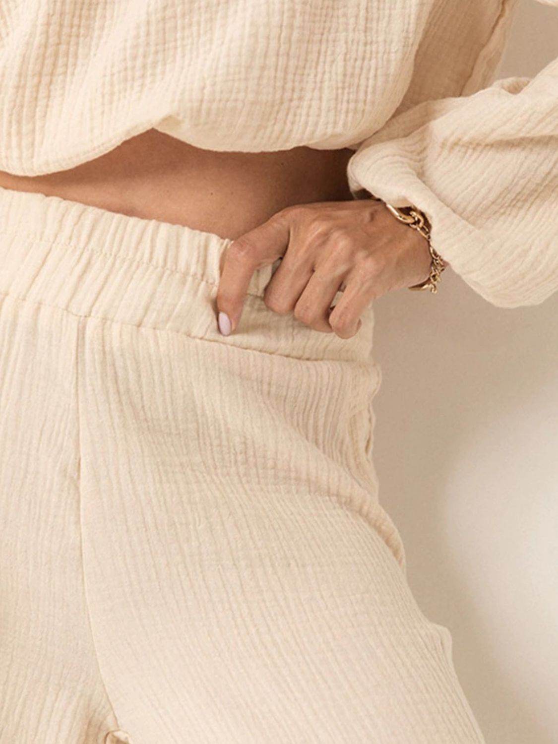 Off Shoulder Long Sleeve Top and Pants Set - DaTrendStore.Com