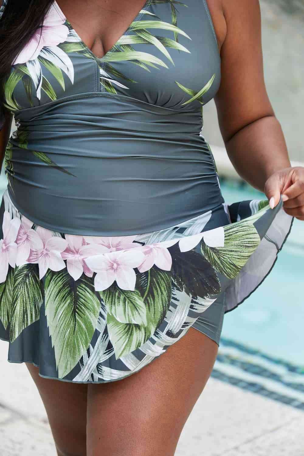 Marina West Swim Full Size Clear Waters Swim Dress in Aloha Forest - DaTrendStore.Com