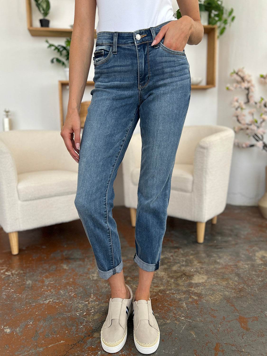 Judy Blue Full Size Cuffed Hem Slim Jeans - DaTrendStore.Com