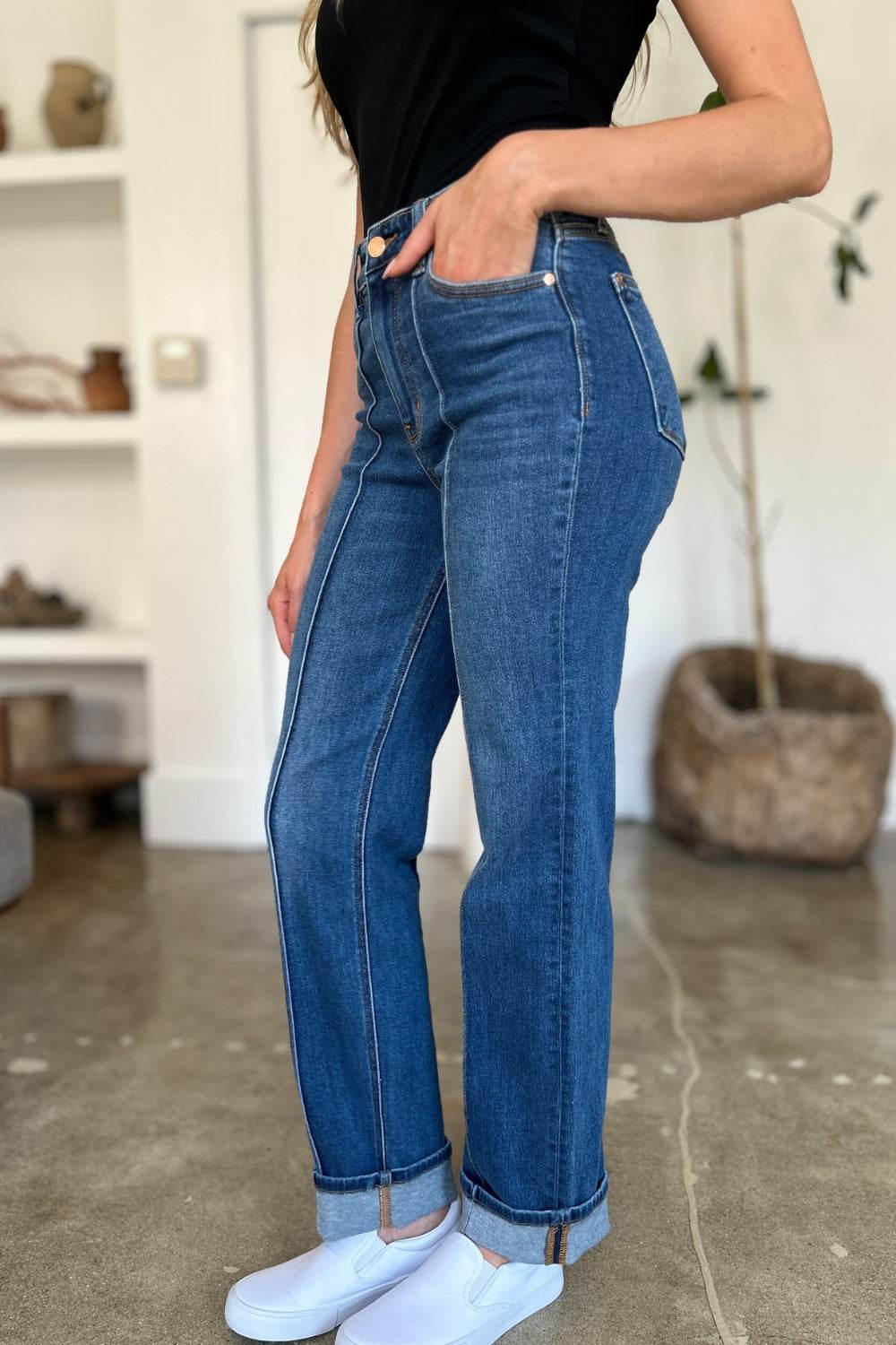 Judy Blue Full Size High Waist Front Seam Detail Straight Jeans - DaTrendStore.Com