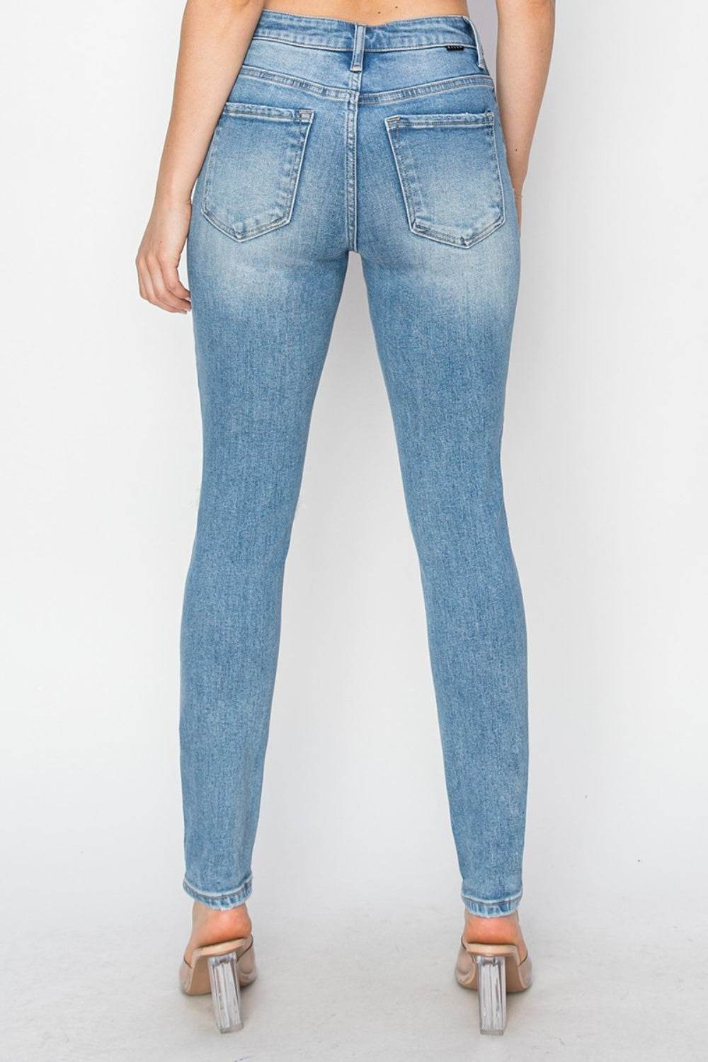Risen Full Size High Rise Knee Distressed Skinny Jeans - DaTrendStore.Com