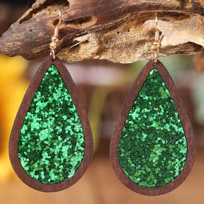 Sequin Wood Teardrop Earrings - DaTrendStore.Com