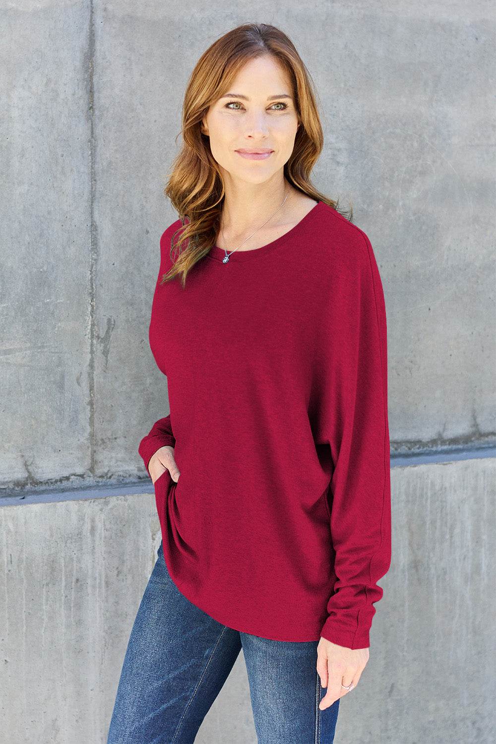 Double Take Full Size Round Neck Long Sleeve T-Shirt - DaTrendStore.Com