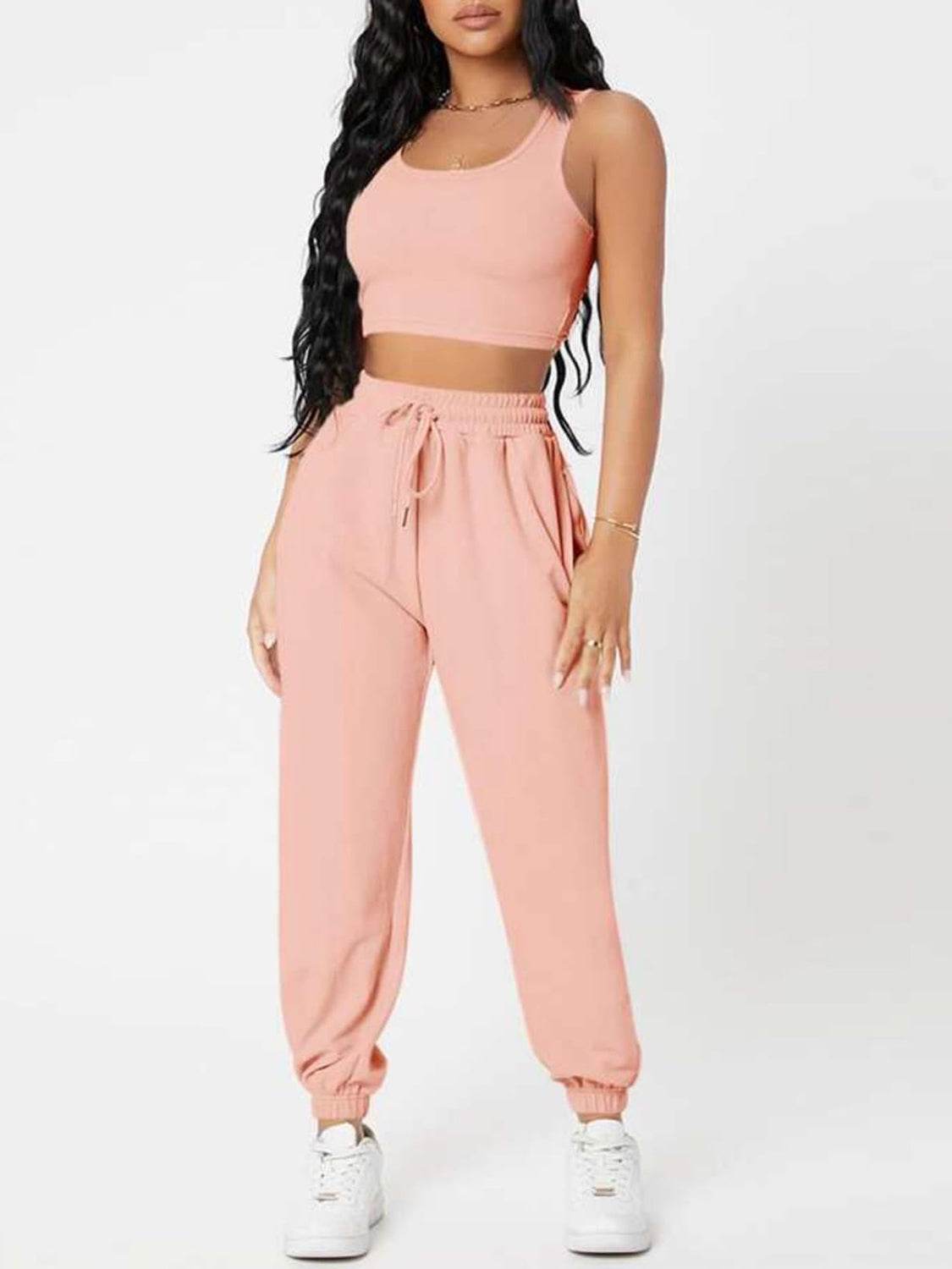 Wide Strap Top and Drawstring Joggers Set - DaTrendStore.Com