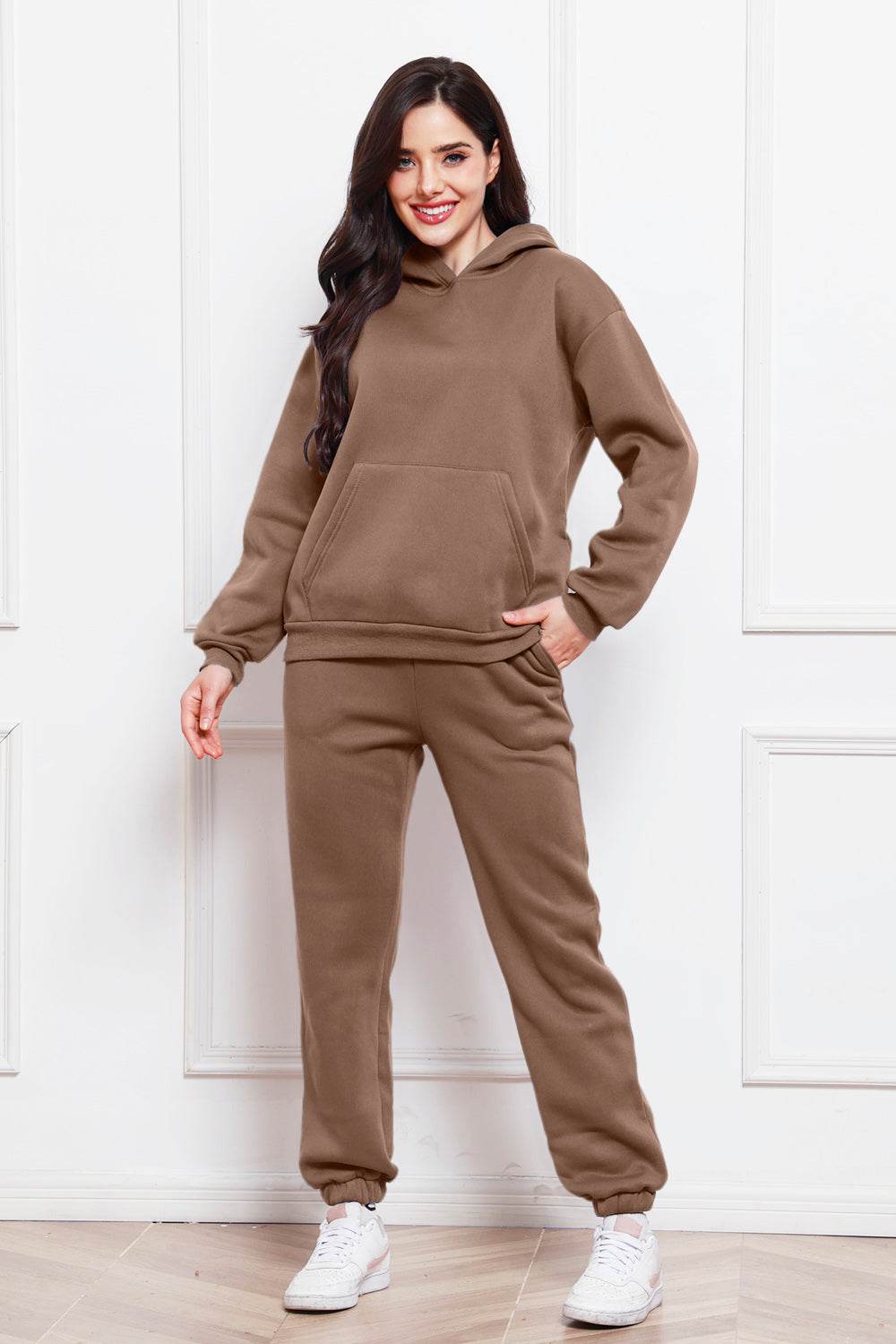 Drop Shoulder Long Sleeve Hoodie and Pants Set - DaTrendStore.Com