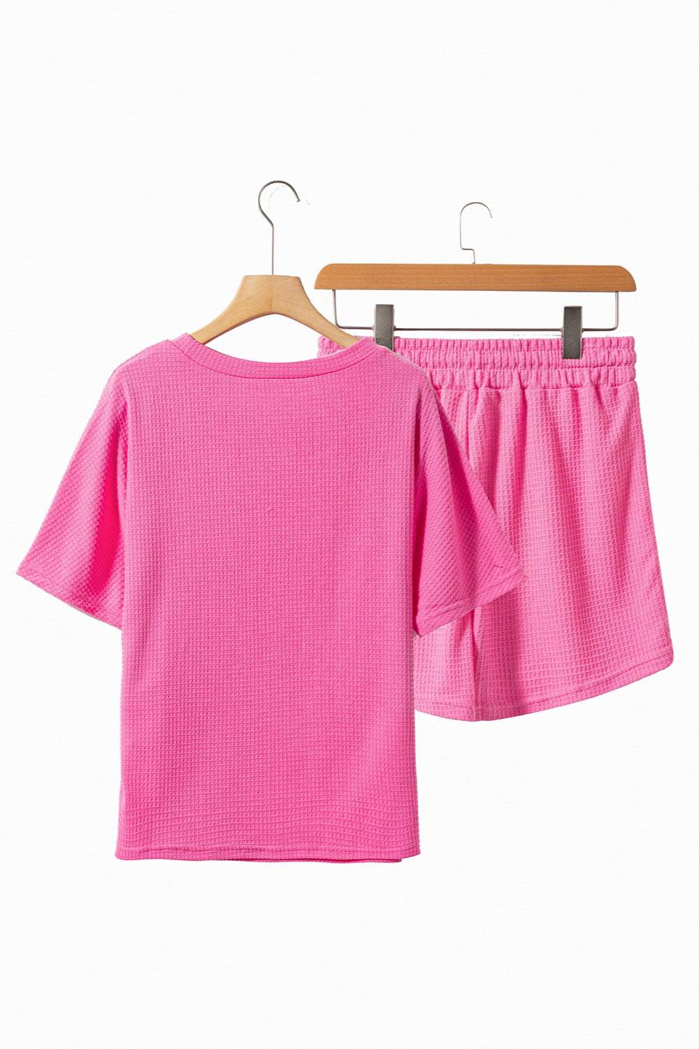 Waffle-Knit Round Neck Top and Shorts Set - DaTrendStore.Com
