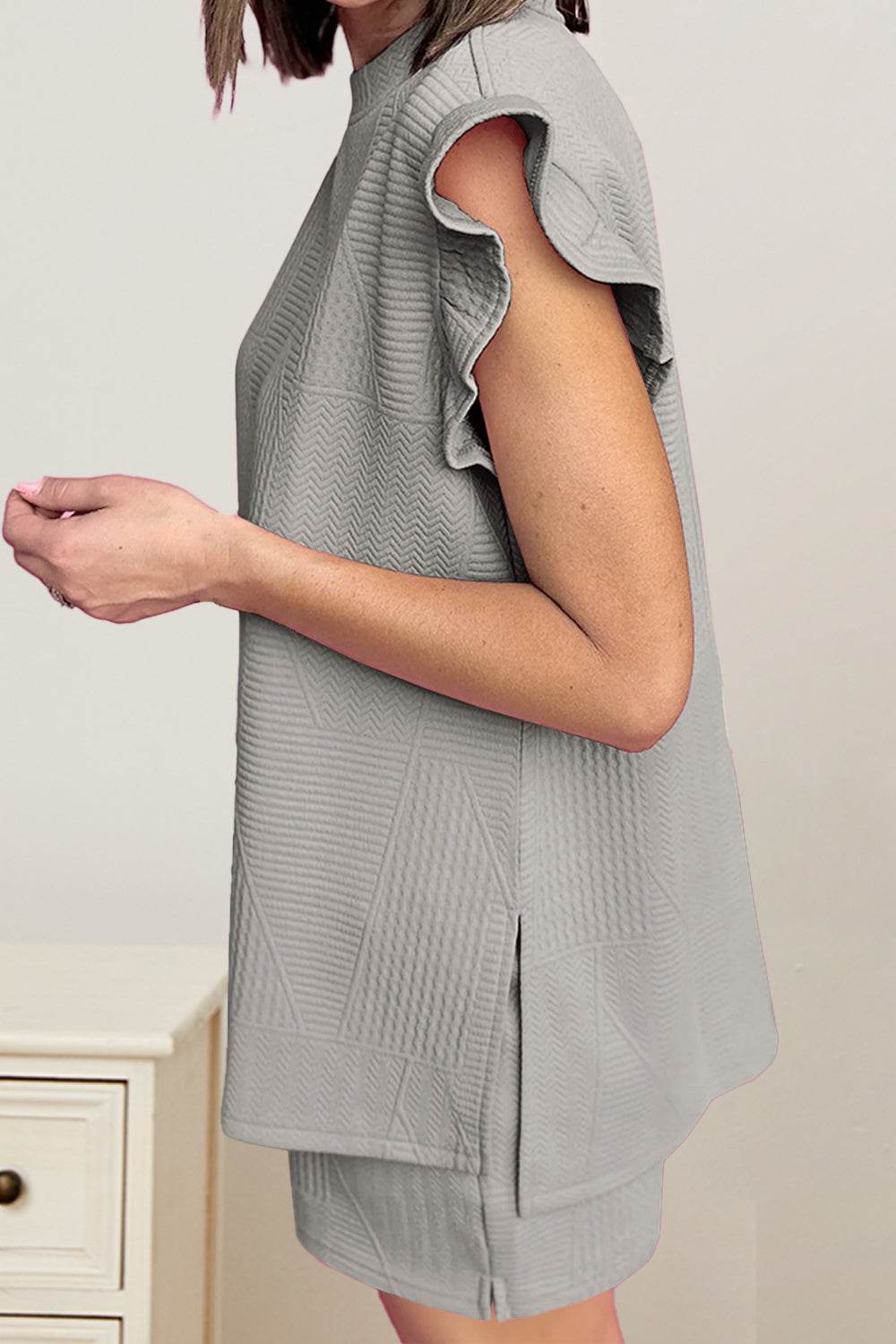 Slit Round Neck Top and Drawstring Shorts Set - DaTrendStore.Com