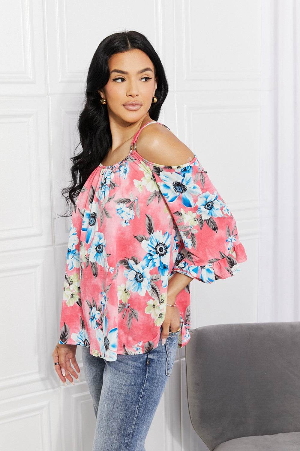 Sew In Love Full Size Fresh Take Floral Cold-Shoulder Top - DaTrendStore.Com